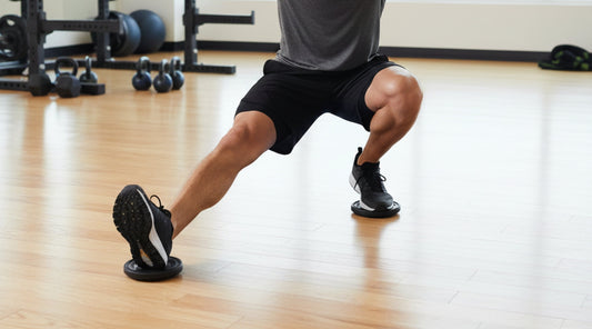 Seitlicher Ausfallschritt mit Gleitpads im Fitnessstudio