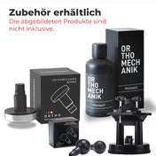 Zubehör zur OrthoGun 3.0 Massagepistole, Massageöl und Aufsätze.