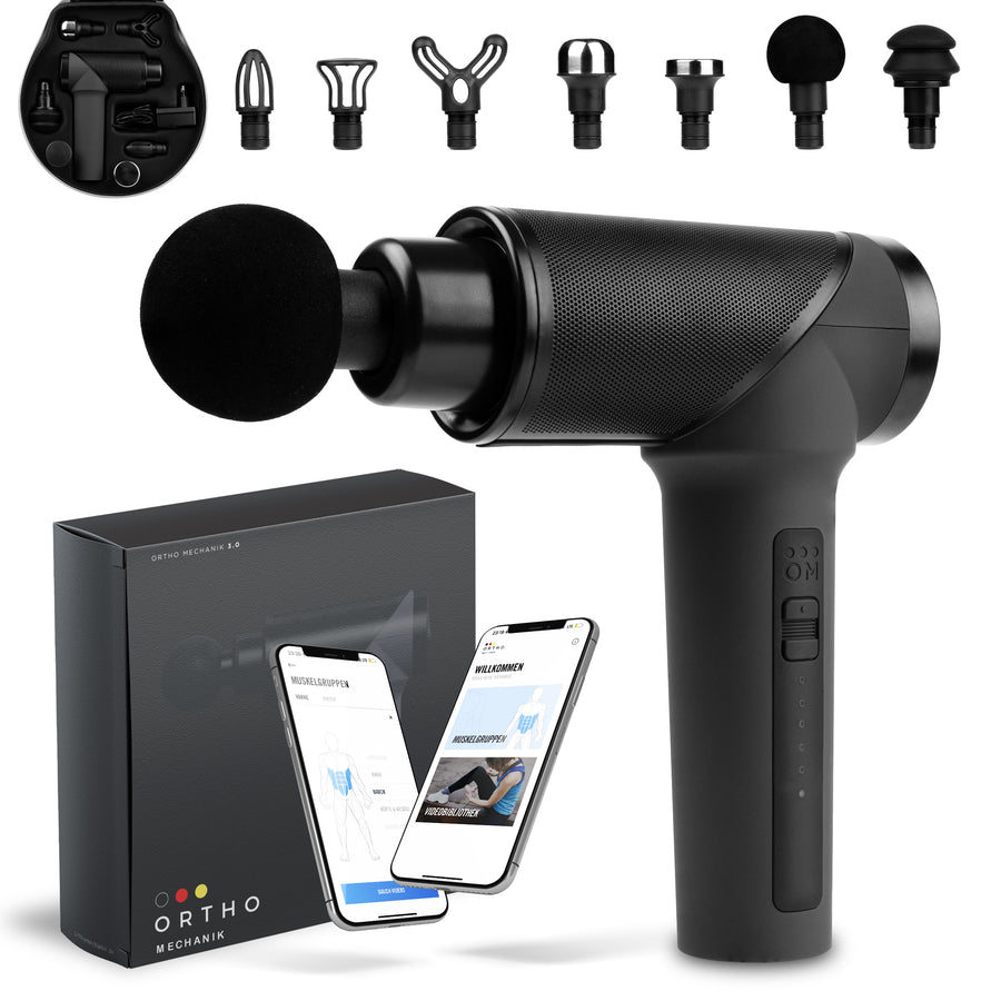 Massagepistole OrthoMechanik 3.0 | App | Koffer & 7 Aufsätzen | OrthoGun