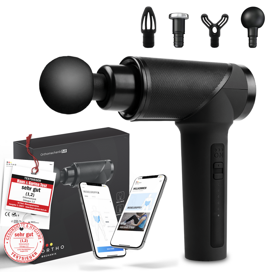 Massagepistole OrthoMechanik 3.0 | App | 4 Aufsätze | OrthoGun ohne Koffer